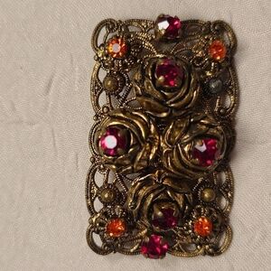 Vintage Red Roses Rectangular Brooch